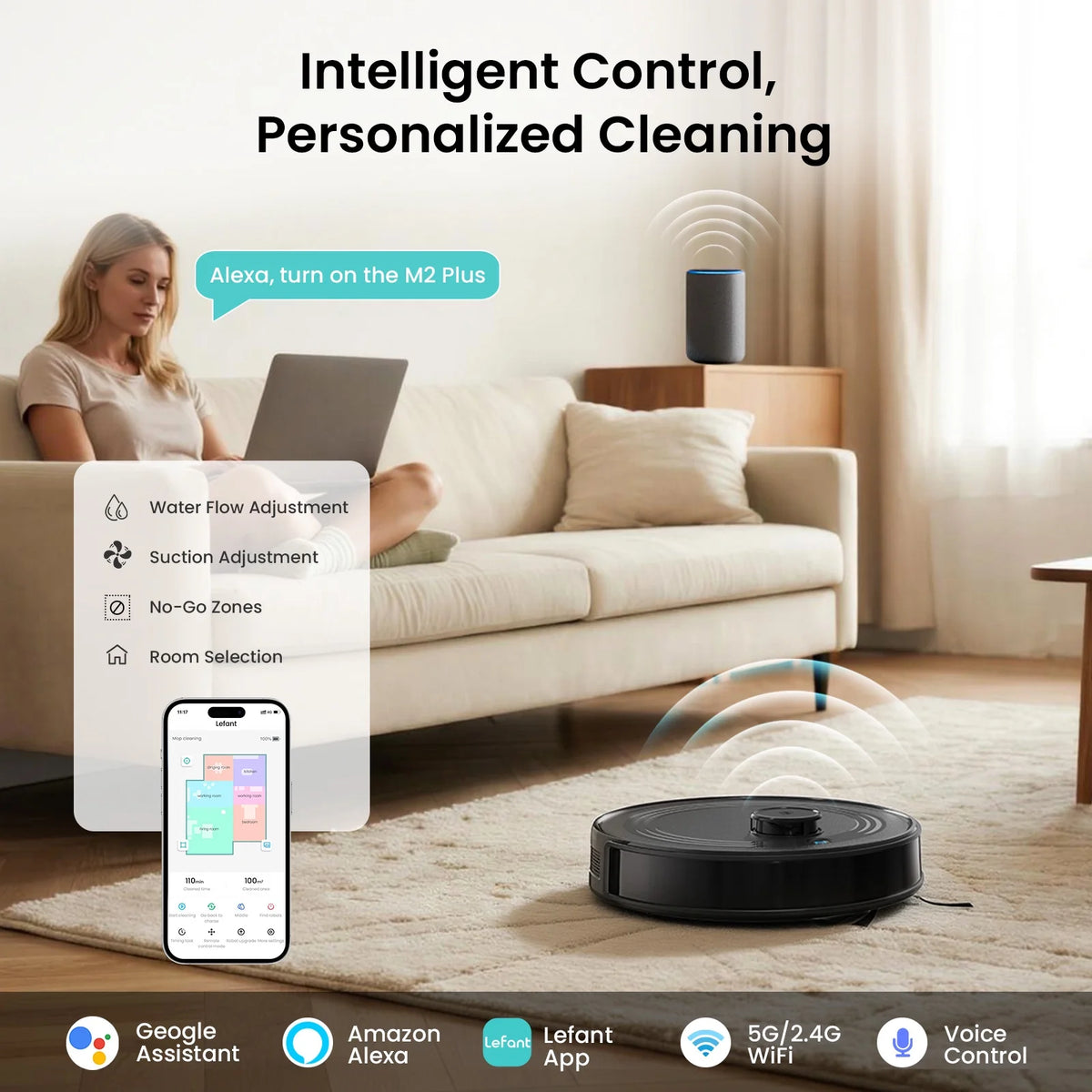 M2 plus Lidar Navigation Robot Vacuum and Mop, 7000Pa Suction, Multi-Floor Mapping, Self-Emptying and Filling, Robot Vacuum for Floors Pet Hair