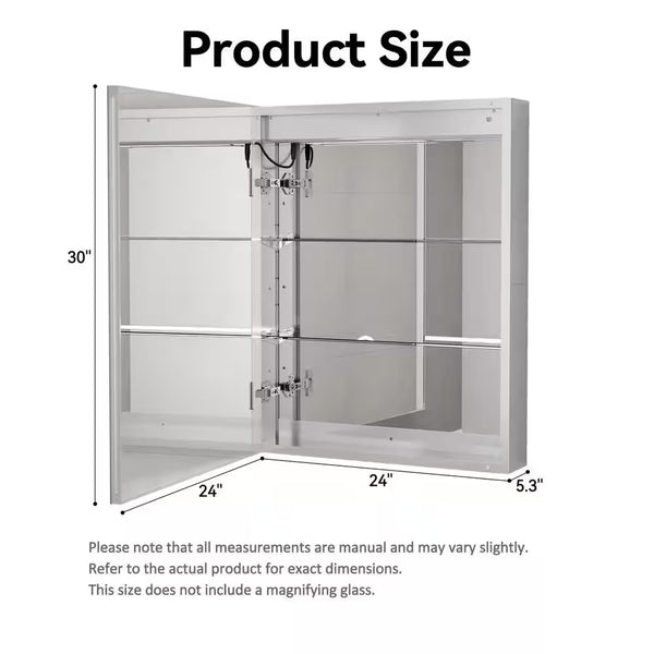 Medicine Cabinet with Mirror Designed for Modern Bathrooms, LED Lighting, Defogging, USB Ports, 24x30 Inch