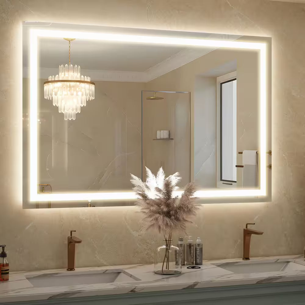Morden White 40 In. W X 60 In. H LED Rectangle Aluminum Alloy Framed Vanity Wall Mirror
