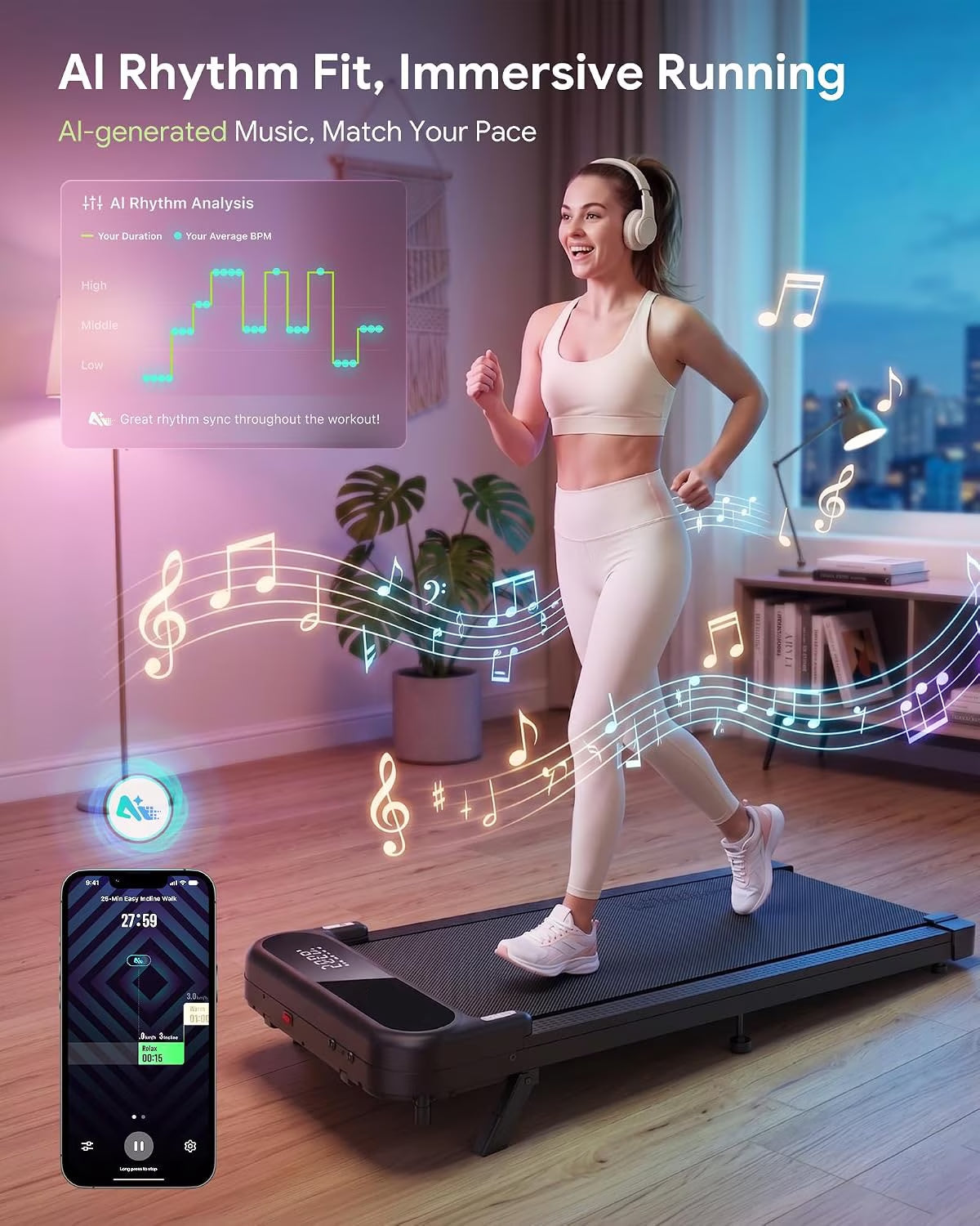 Smart Walking Pad with 12% Incline, Standing Desk Treadmill with 7-Layer Belt, 300Lbs Capacity, Quiet Operation, Workout APP with Track Insights, Remote Control for Home Office