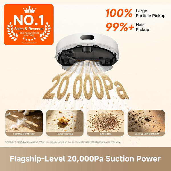 Robot Vacuum and Mop Built for Hands-Free Cleaning, 20,000Pa Suction, Auto-Empty Dock, Smart Navigation