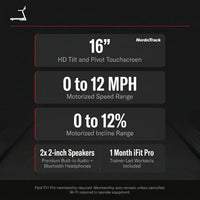 Home Treadmill Built for Connected Workouts, 16" HD Touchscreen, 0-12 MPH Speed, SelectFlex Cushioning — Results & Stats